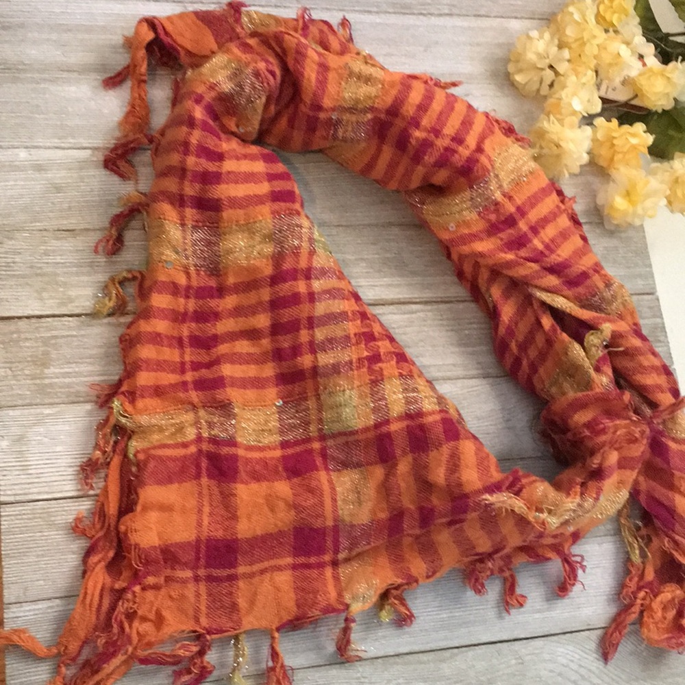 Orange Square Scarf With Sequins